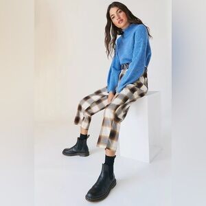 Urban Outfitters Dalton Pleated Mid-Rise Trouser Pant Brown/yellow Plaid Grunge